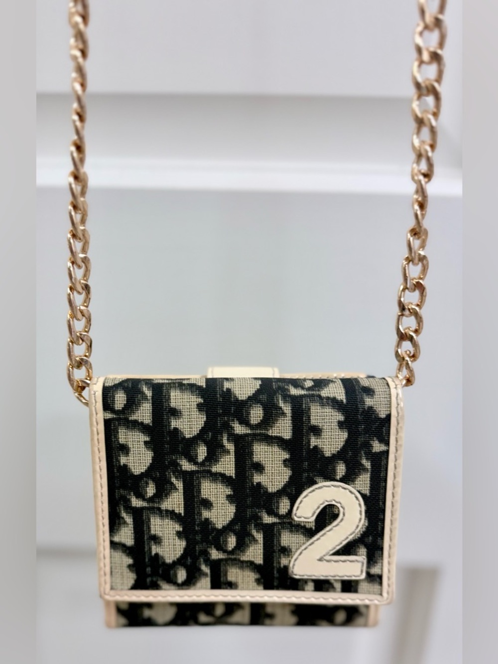 DIOR Vintage Y2K Iconic Navy Trotter Oblique No. 2 Compact Wallet W/ Crossbody